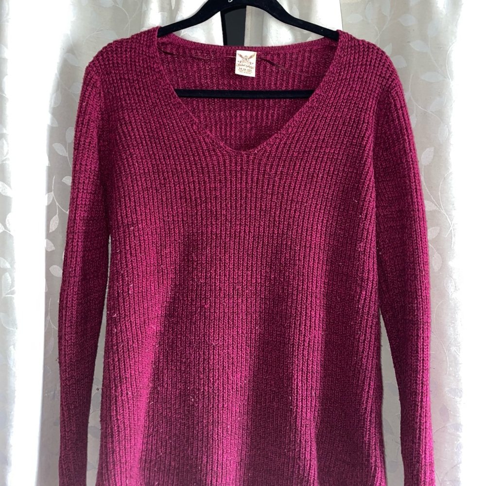 Faded Glory Maroon Burgundy V-Neck Sweater Medium